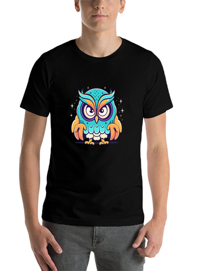 Cartoon Owl Graphic Black T-Shirt