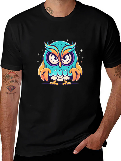 Cartoon Owl Graphic Black T-Shirt
