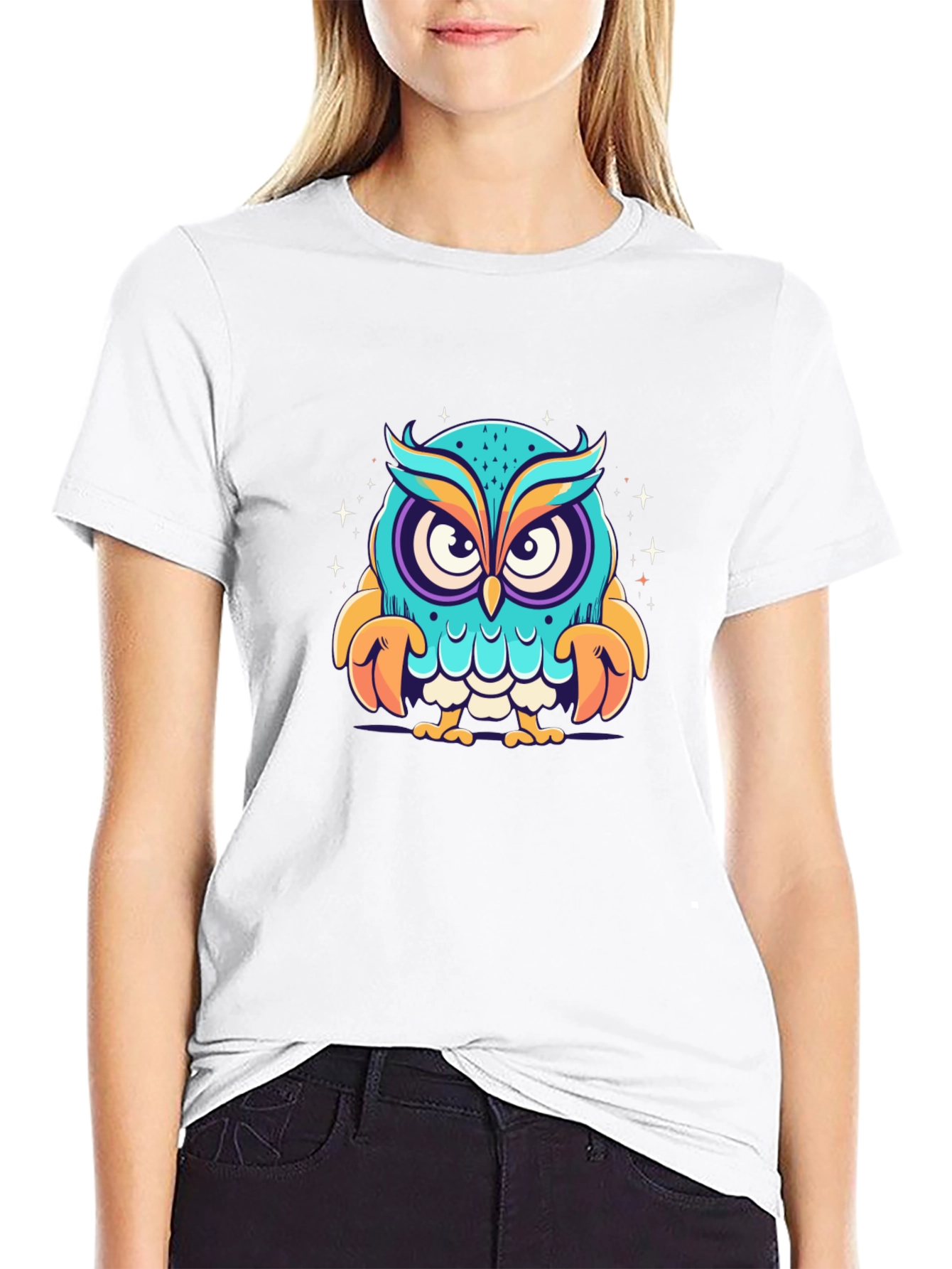 Cartoon Owl Graphic Black T-Shirt