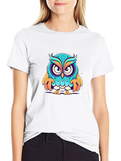 Cartoon Owl Graphic Black T-Shirt