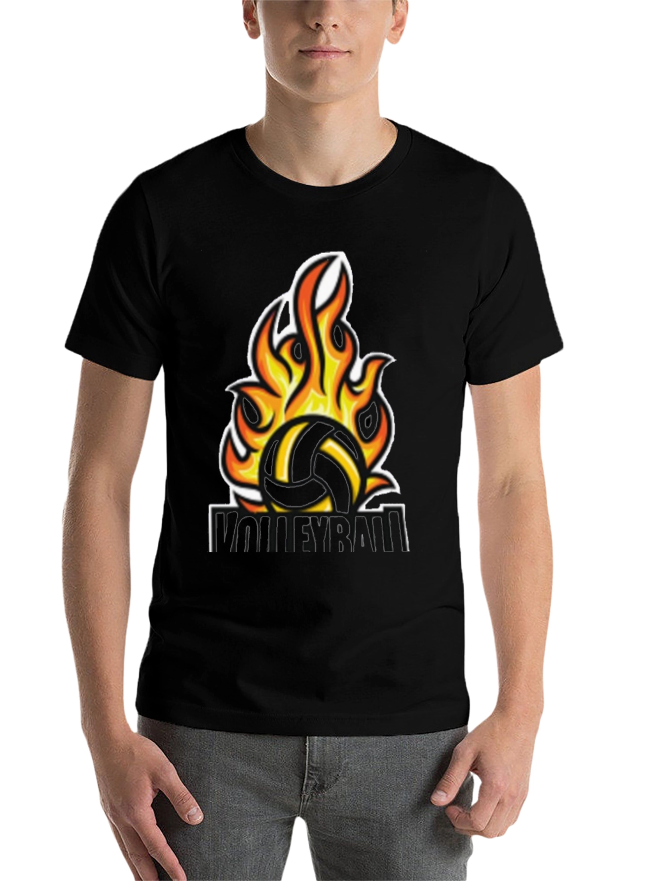 Fiery Volleyball Graphic Tee - Black