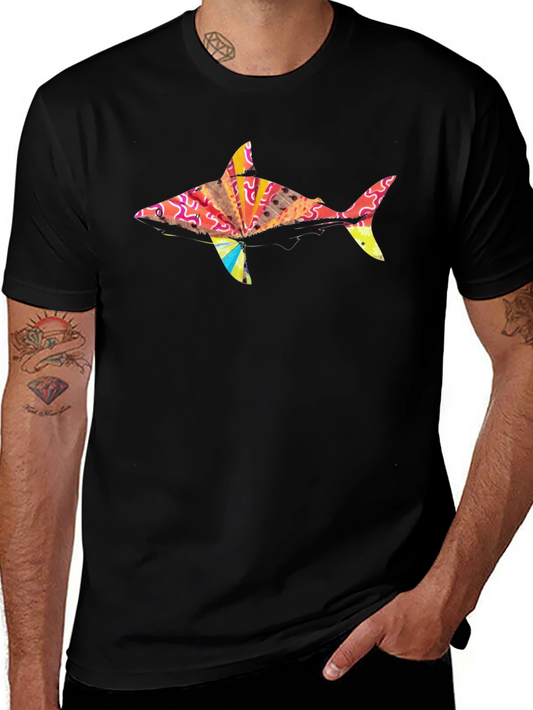 Colorful Shark Graphic Tee - Unisex Black T-Shirt