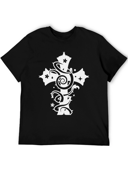 Black Tee with White Cross Graphic