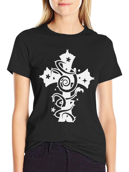 Black Tee with White Cross Graphic