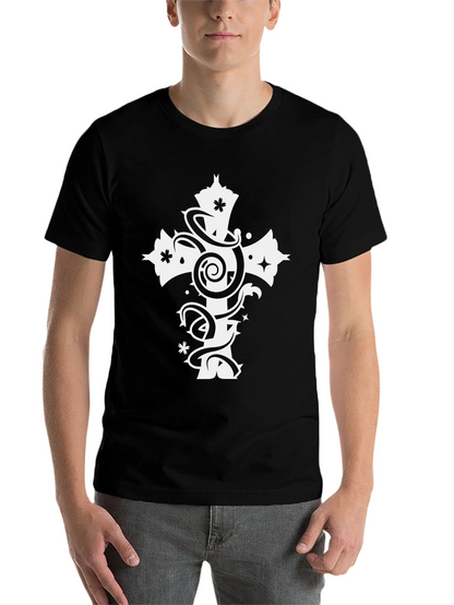 Black Tee with White Cross Graphic