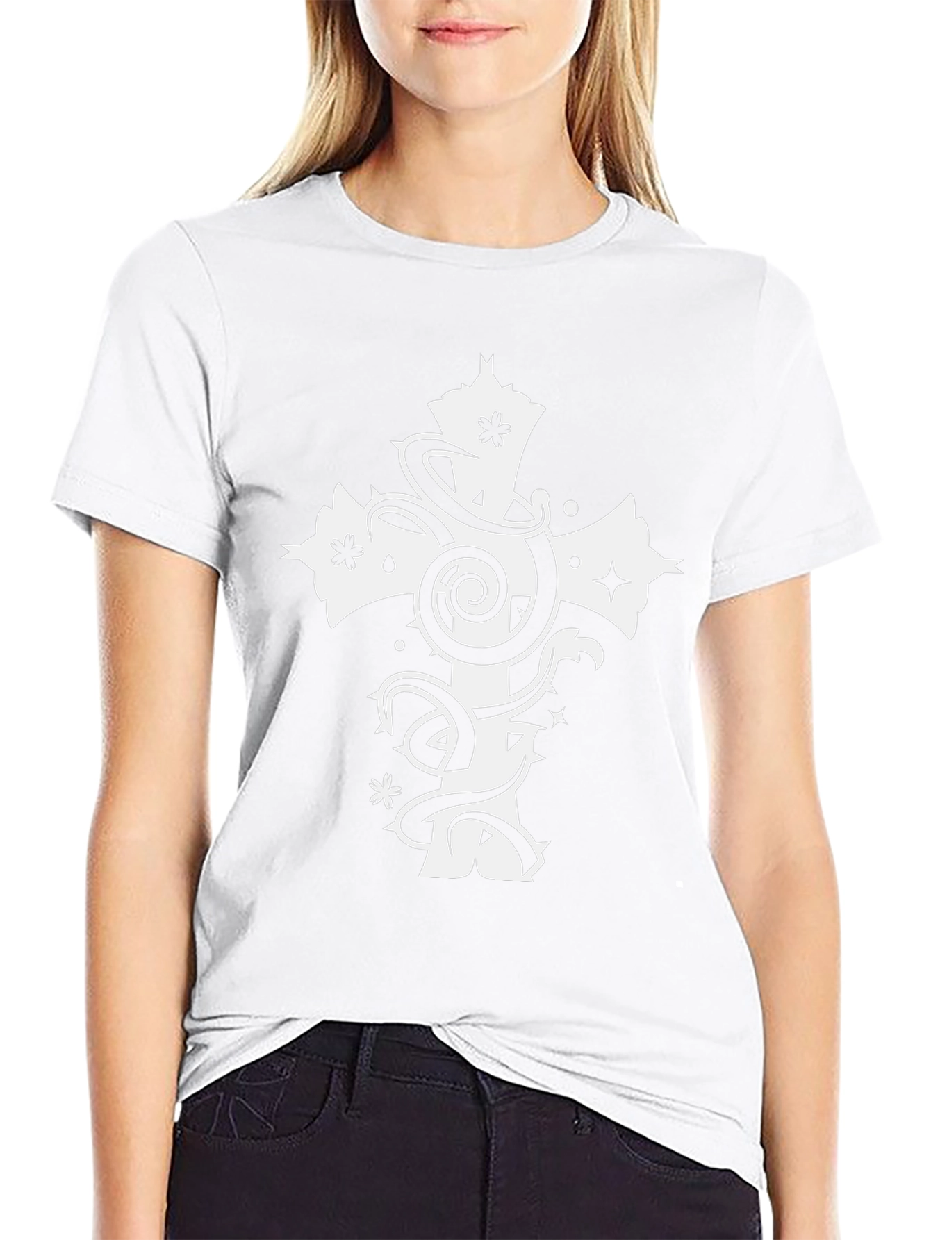 Black Tee with White Cross Graphic