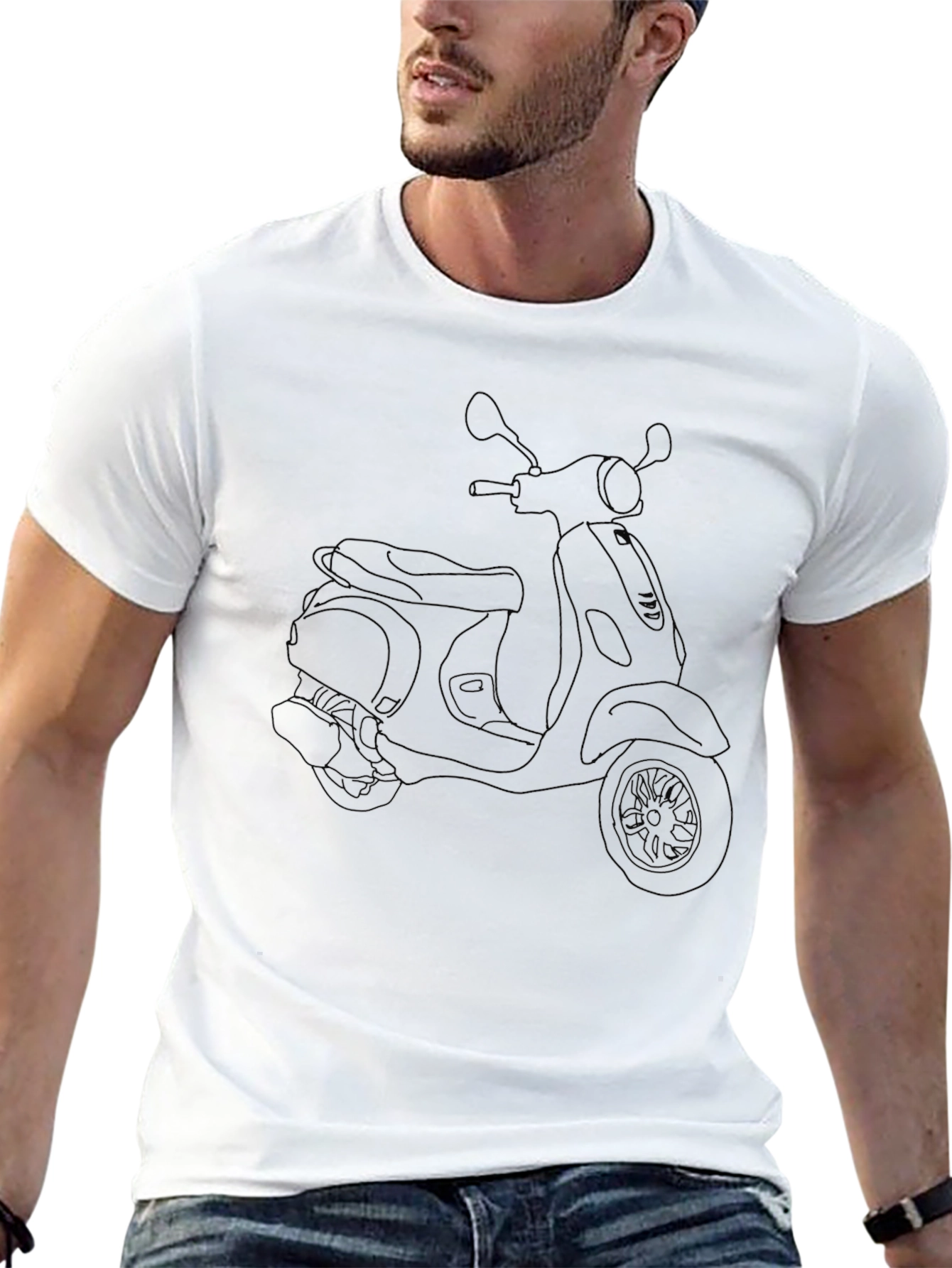 Classic Scooter Line Art Black T-Shirt