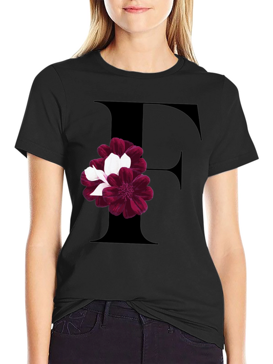Floral Letter F Black T-Shirt