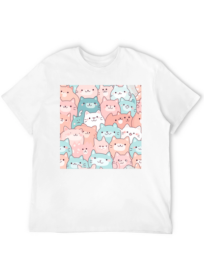 Cute Cats Pattern Black T-Shirt
