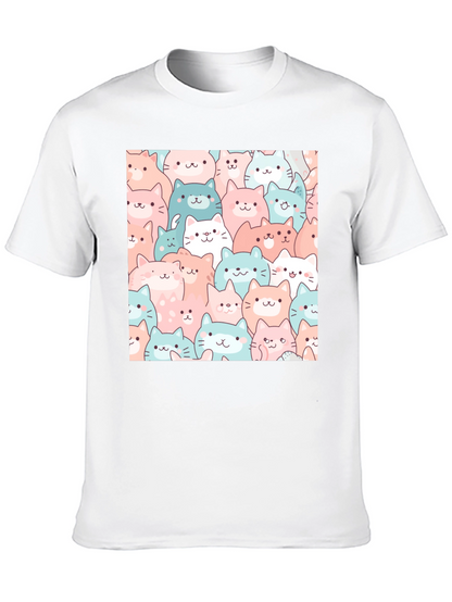 Cute Cats Pattern Black T-Shirt