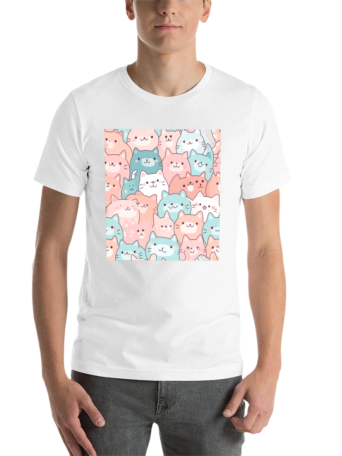 Cute Cats Pattern Black T-Shirt