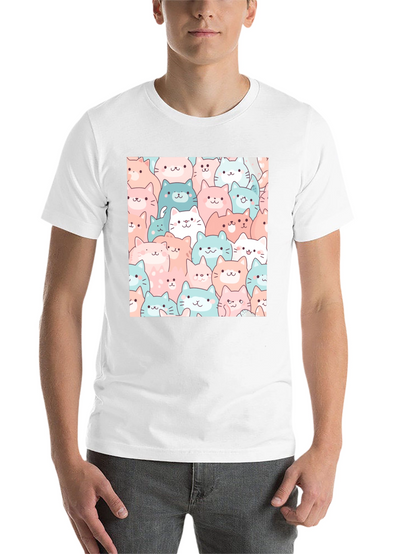 Cute Cats Pattern Black T-Shirt