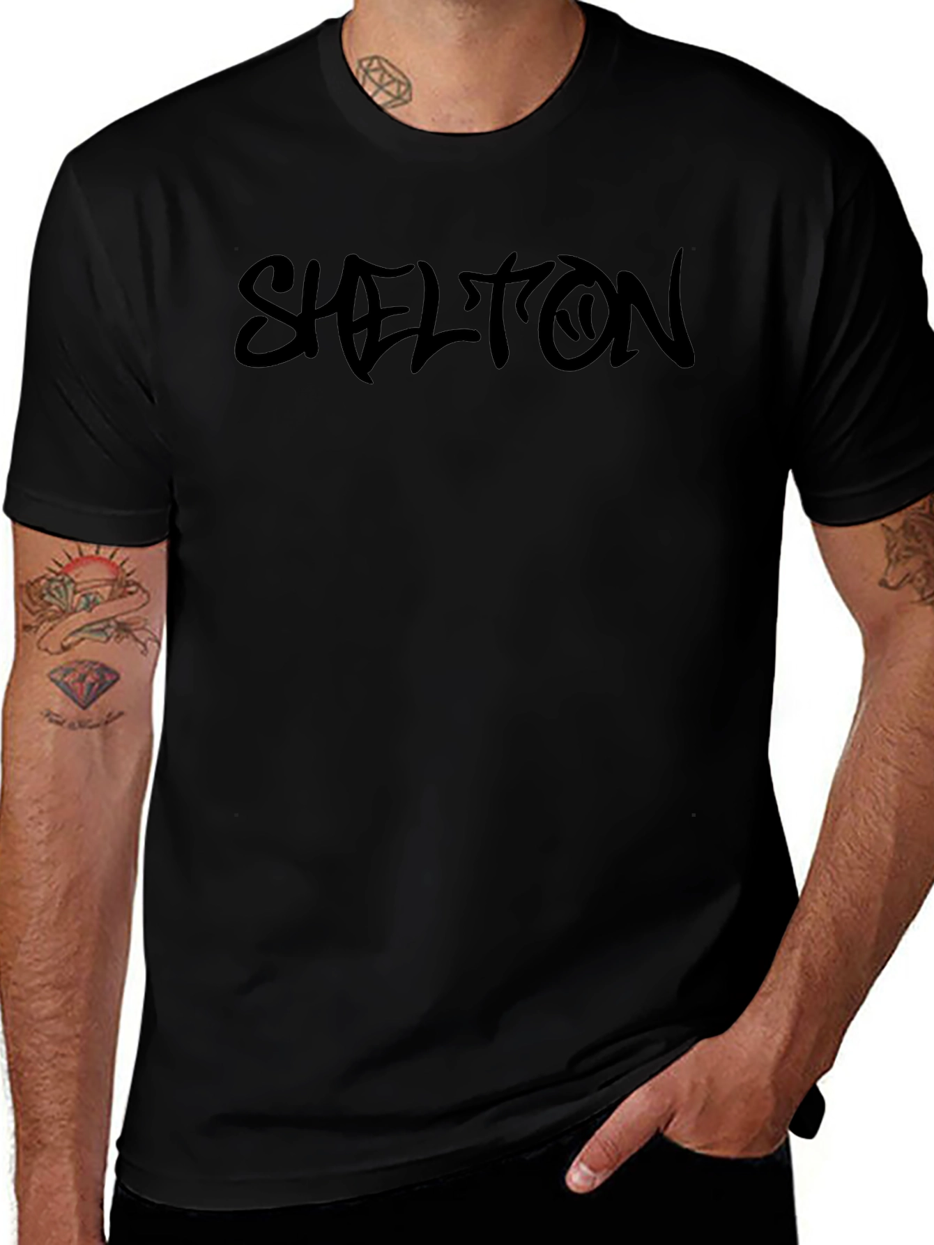 Shelton Black Graphic Print T-Shirt - Casual Wear