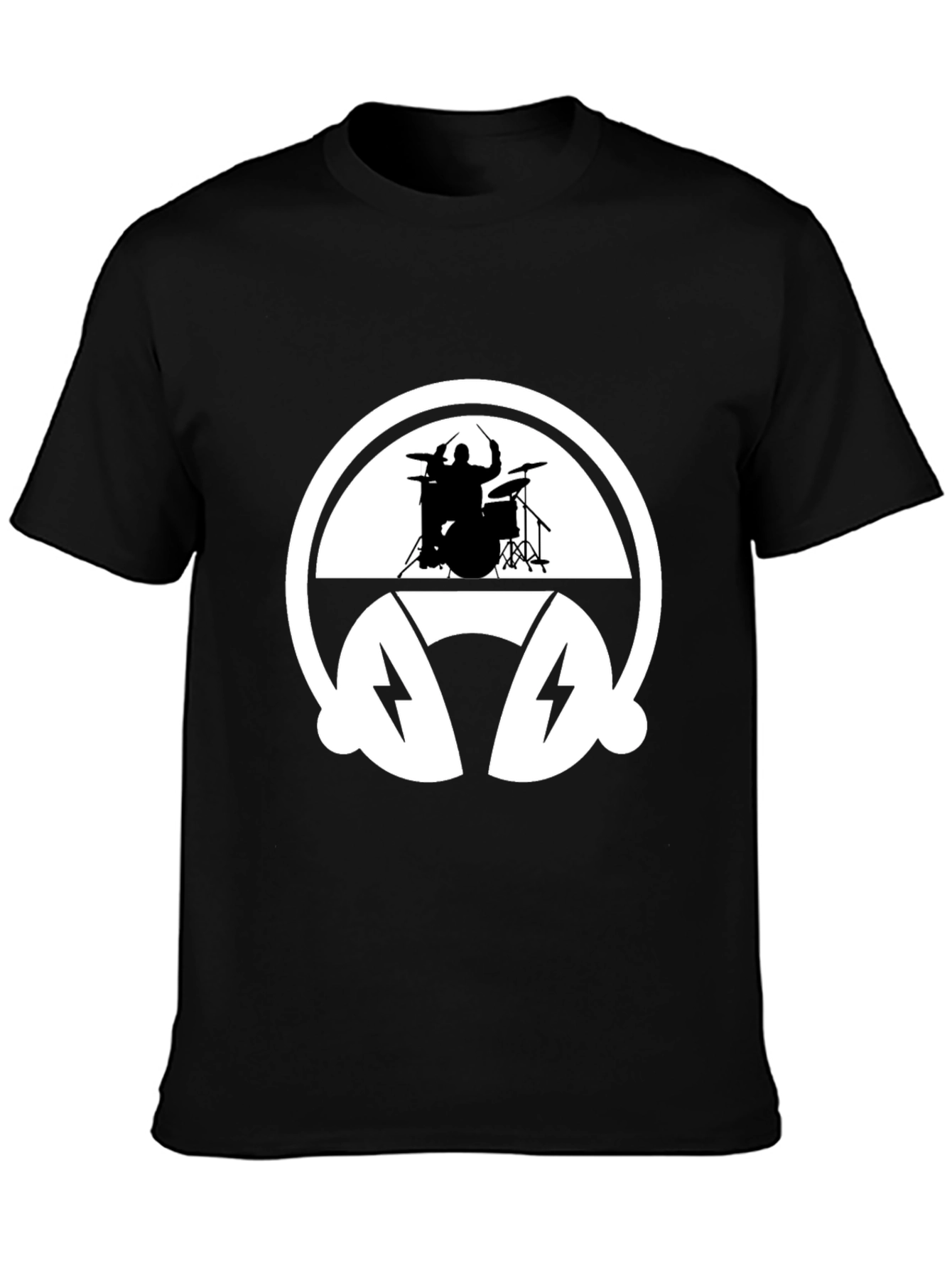Drummer Headphone Graphic Tee - Black Cotton T-Shirt