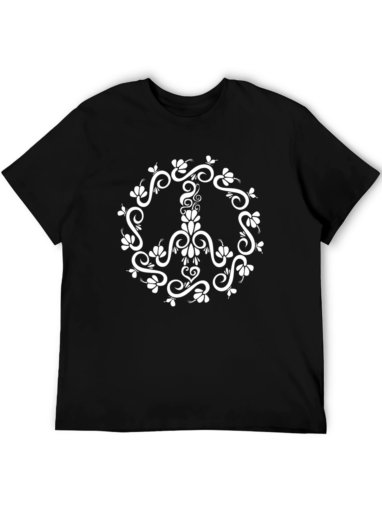 Floral Peace Sign Graphic T-Shirt - Black