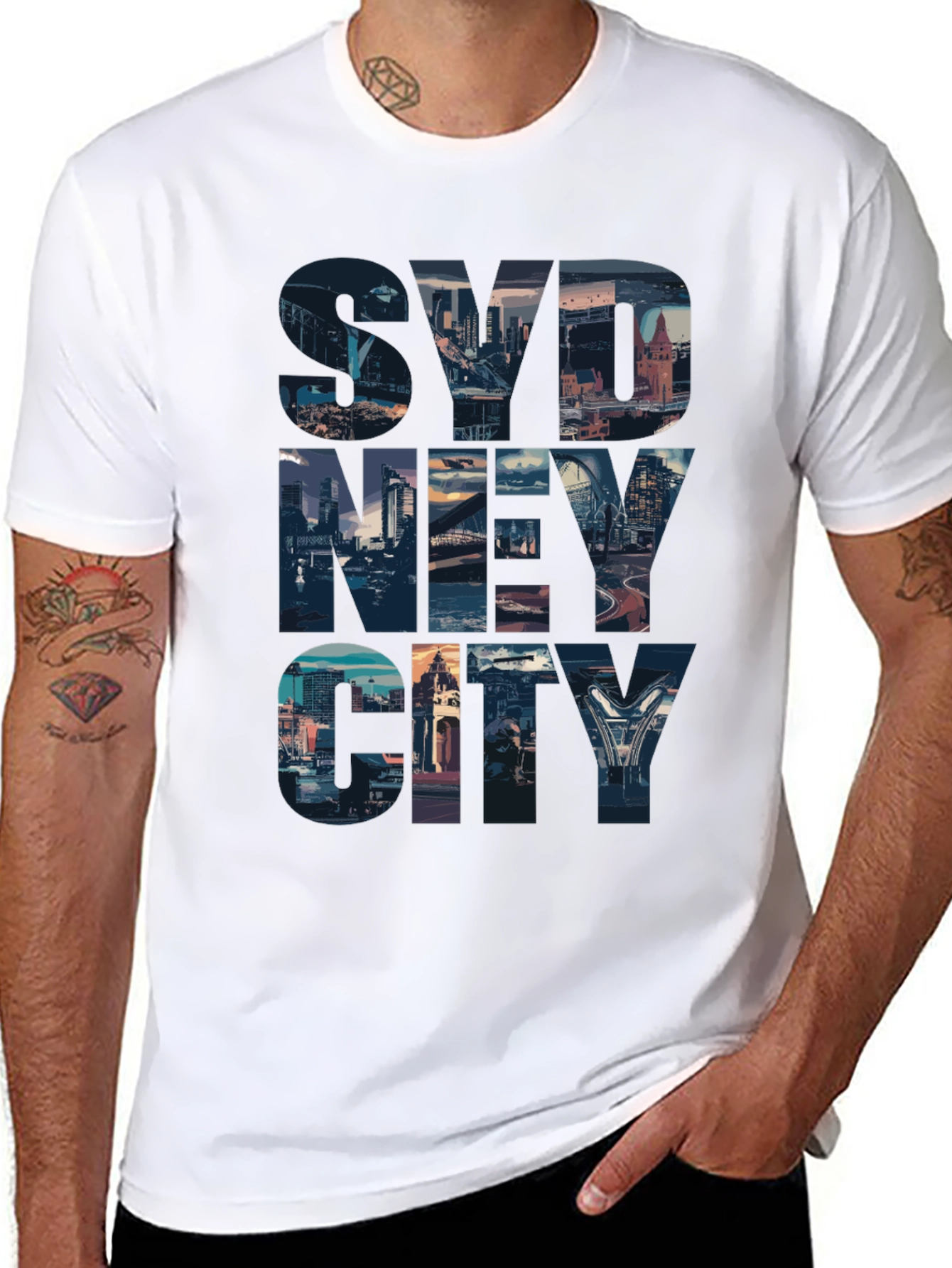 Sydney Cityscape Graphic Tee - Black Cotton Casual T-Shirt