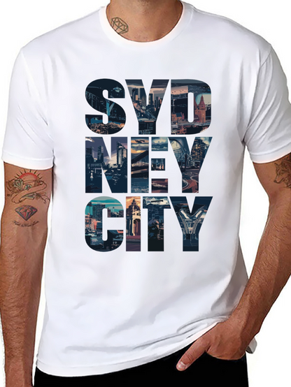 Sydney Cityscape Graphic Tee - Black Cotton Casual T-Shirt