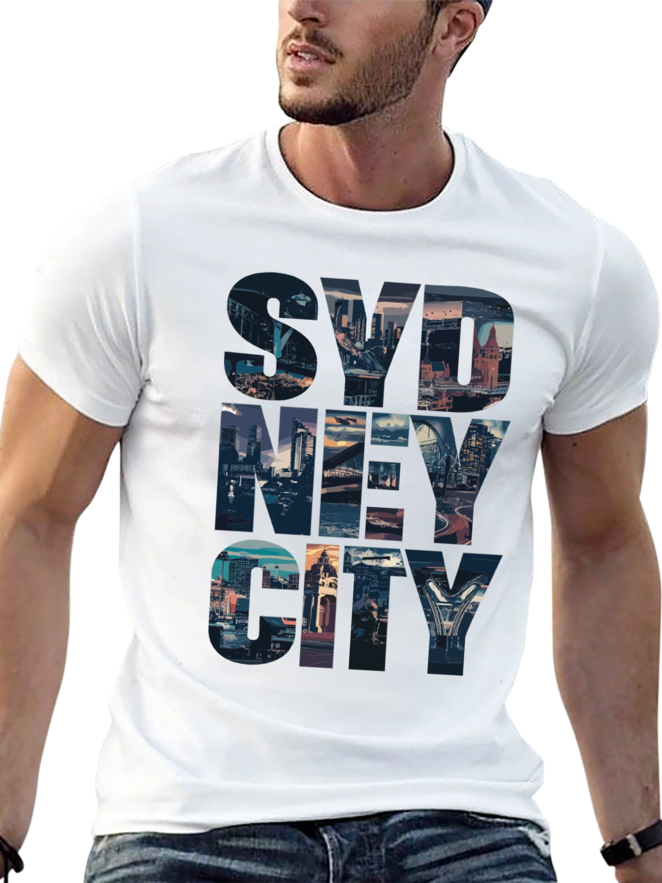 Sydney Cityscape Graphic Tee - Black Cotton Casual T-Shirt