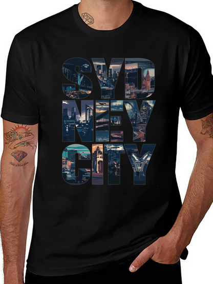 Sydney Cityscape Graphic Tee - Black Cotton Casual T-Shirt