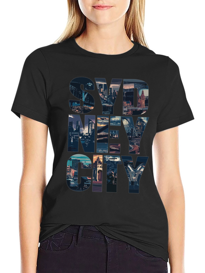 Sydney Cityscape Graphic Tee - Black Cotton Casual T-Shirt