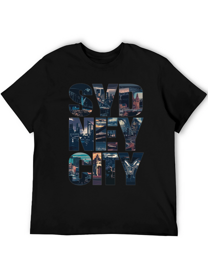 Sydney Cityscape Graphic Tee - Black Cotton Casual T-Shirt