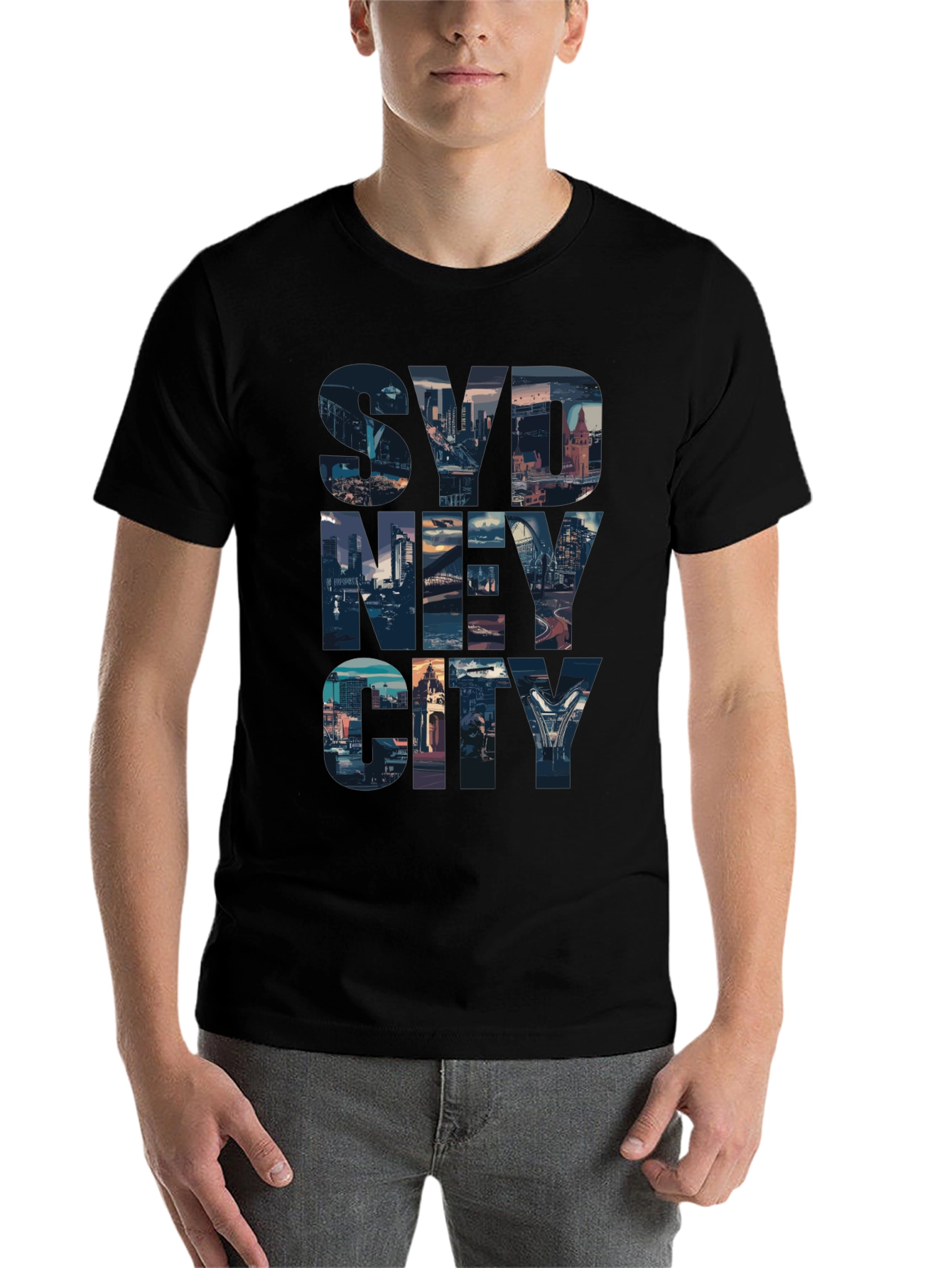 Sydney Cityscape Graphic Tee - Black Cotton Casual T-Shirt