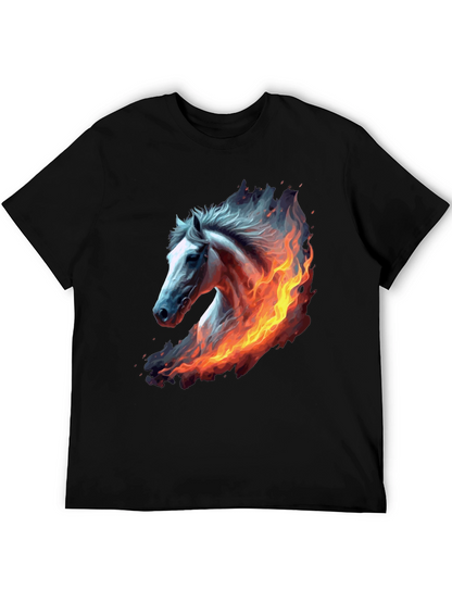 Fiery Horse Graphic Tee - Black Cotton T-Shirt