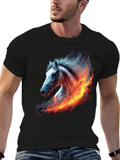 Fiery Horse Graphic Tee - Black Cotton T-Shirt