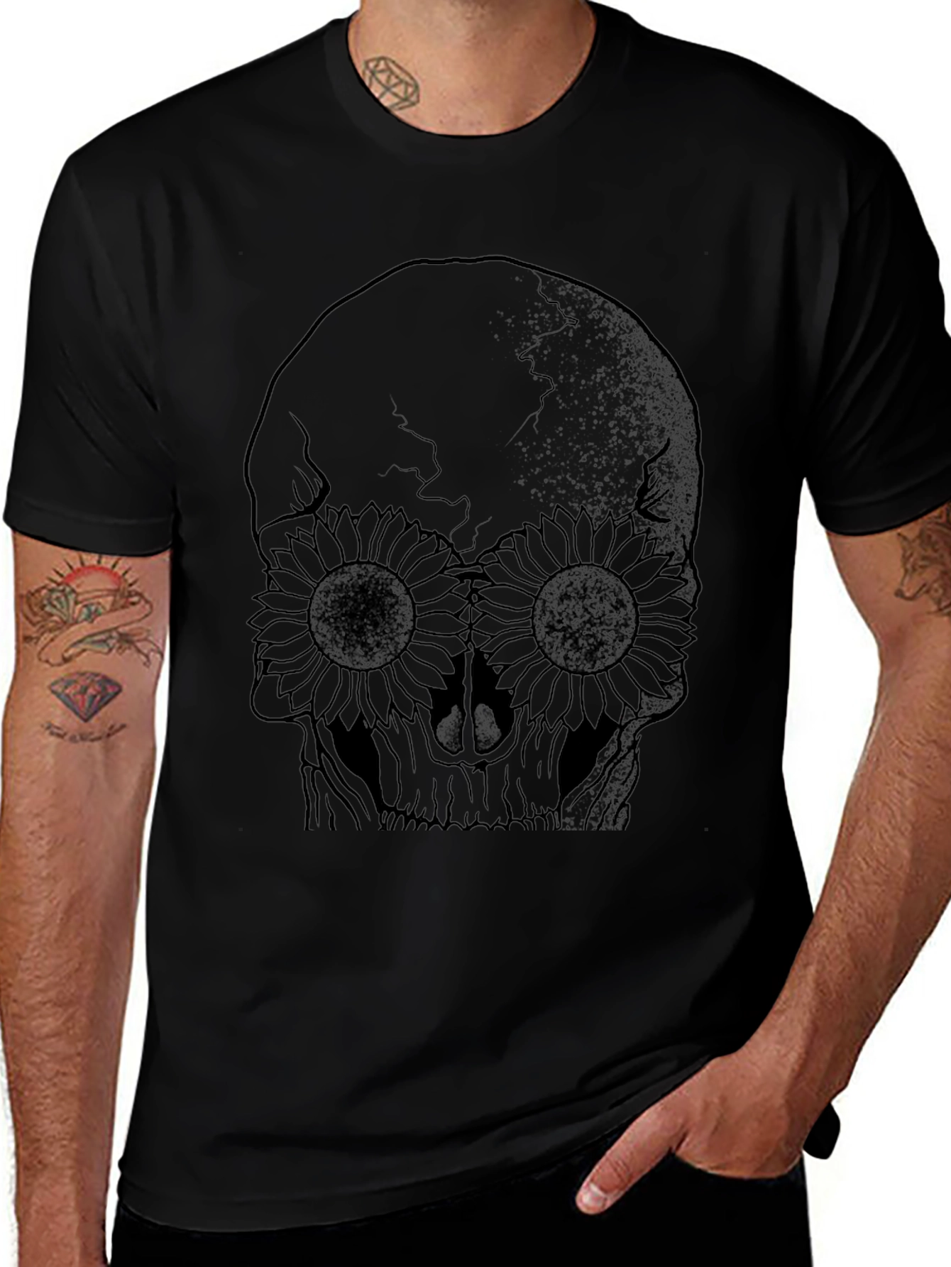Skull & Sunflower Graphic Black T-Shirt