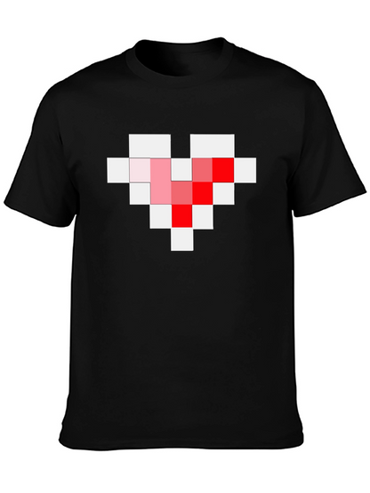 Pixel Heart Graphic Tee - Gamer Style Black T-Shirt