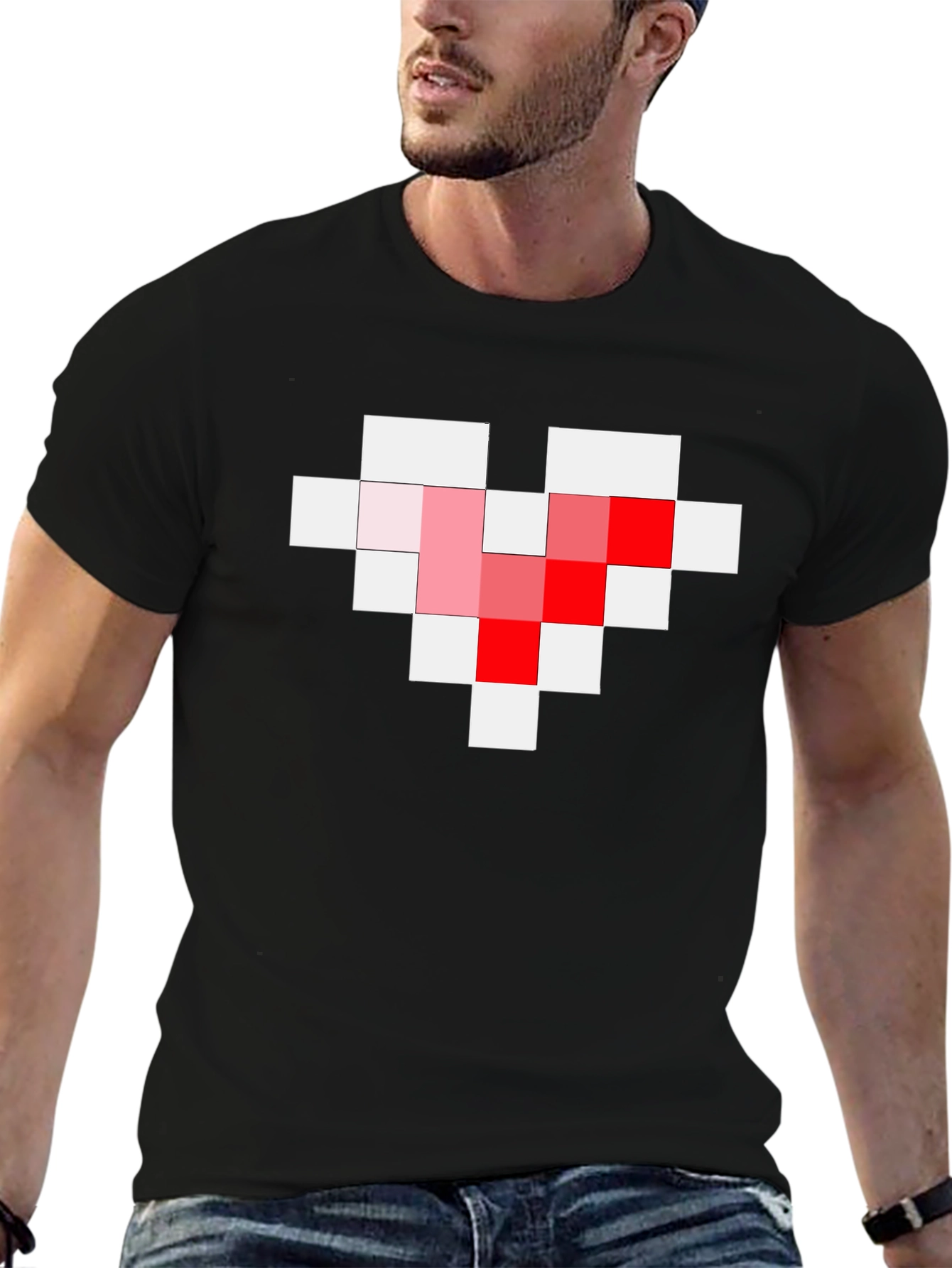 Pixel Heart Graphic Tee - Gamer Style Black T-Shirt