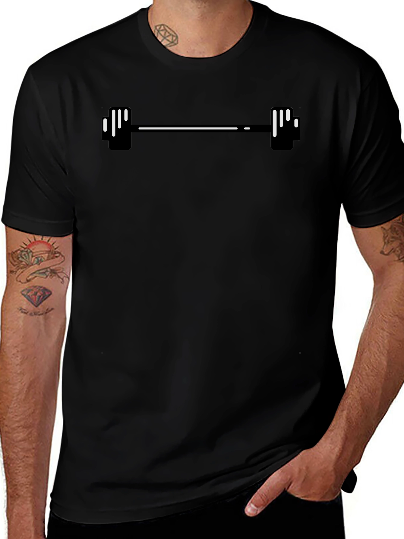 Mens Black Graphic Tee - Weightlifting Barbell Design