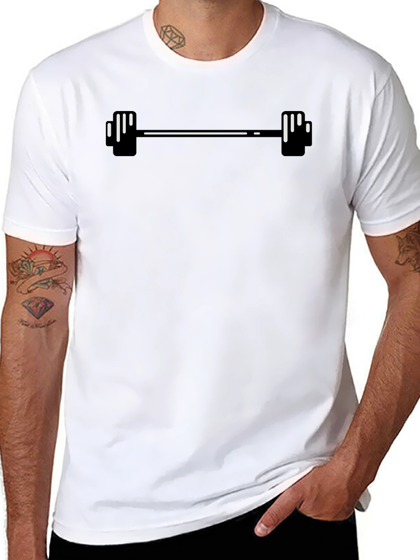 Mens Black Graphic Tee - Weightlifting Barbell Design