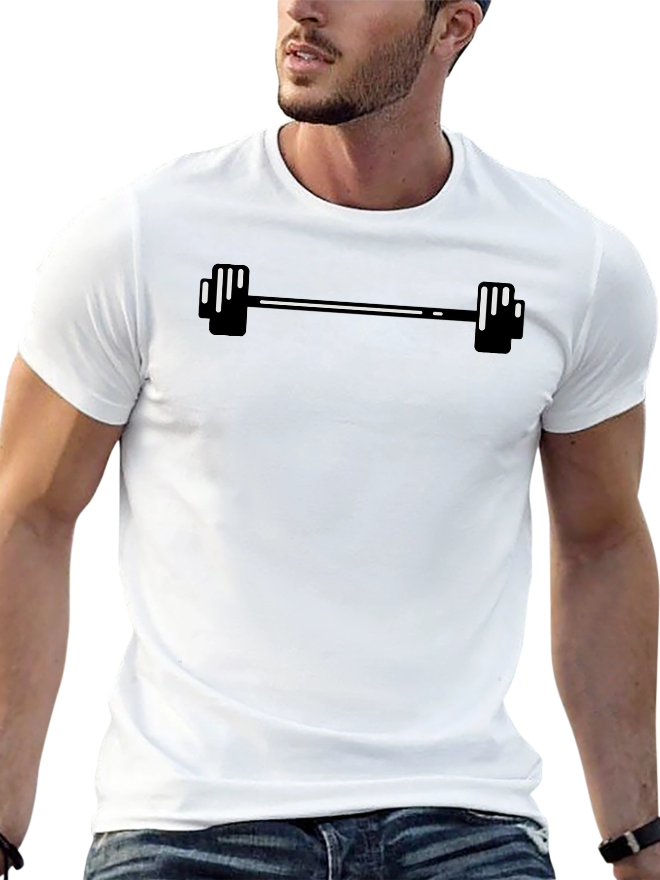 Mens Black Graphic Tee - Weightlifting Barbell Design