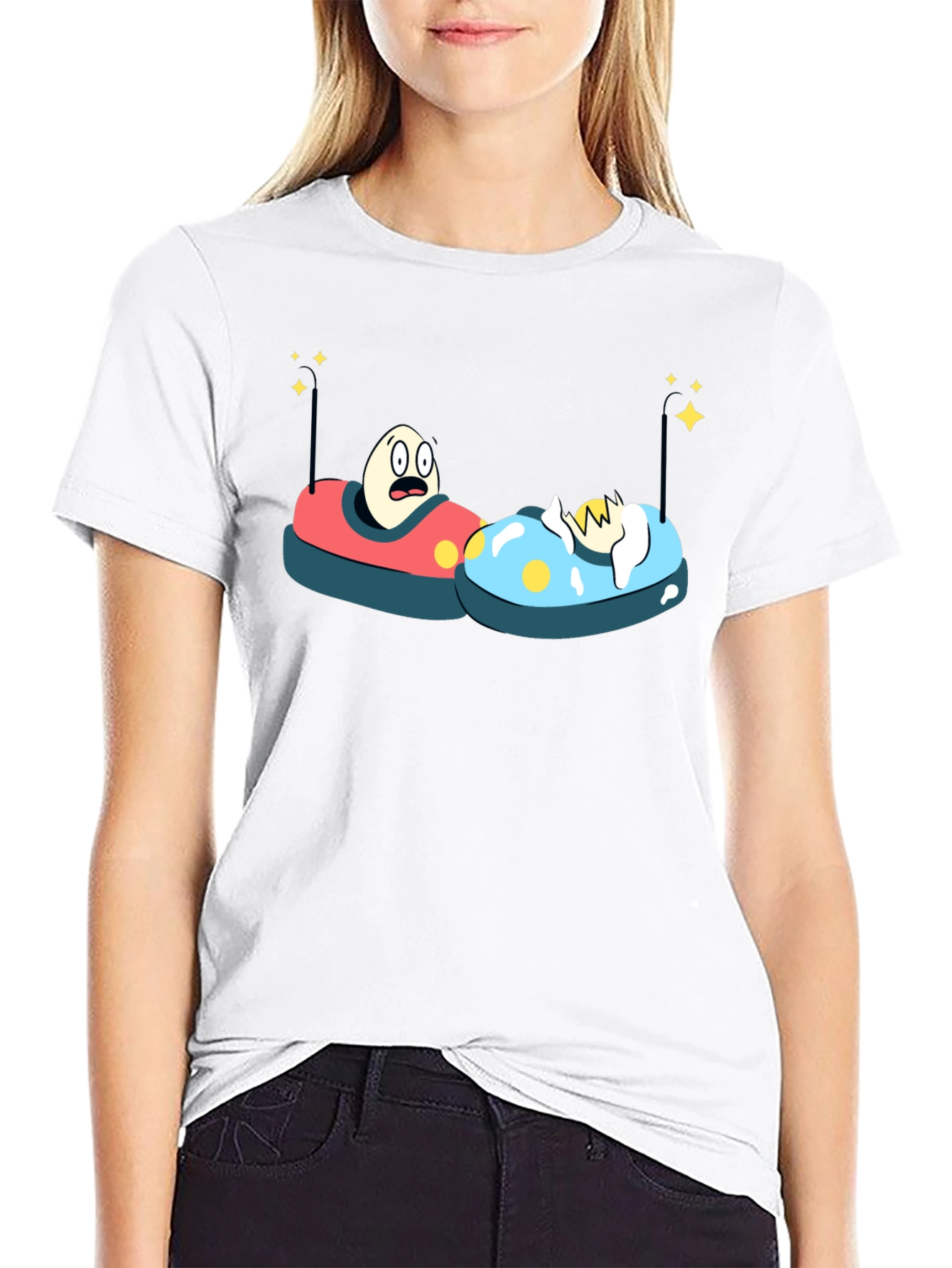 Bumper Car Eggs T-Shirt - Fun Cartoon Graphic Tee