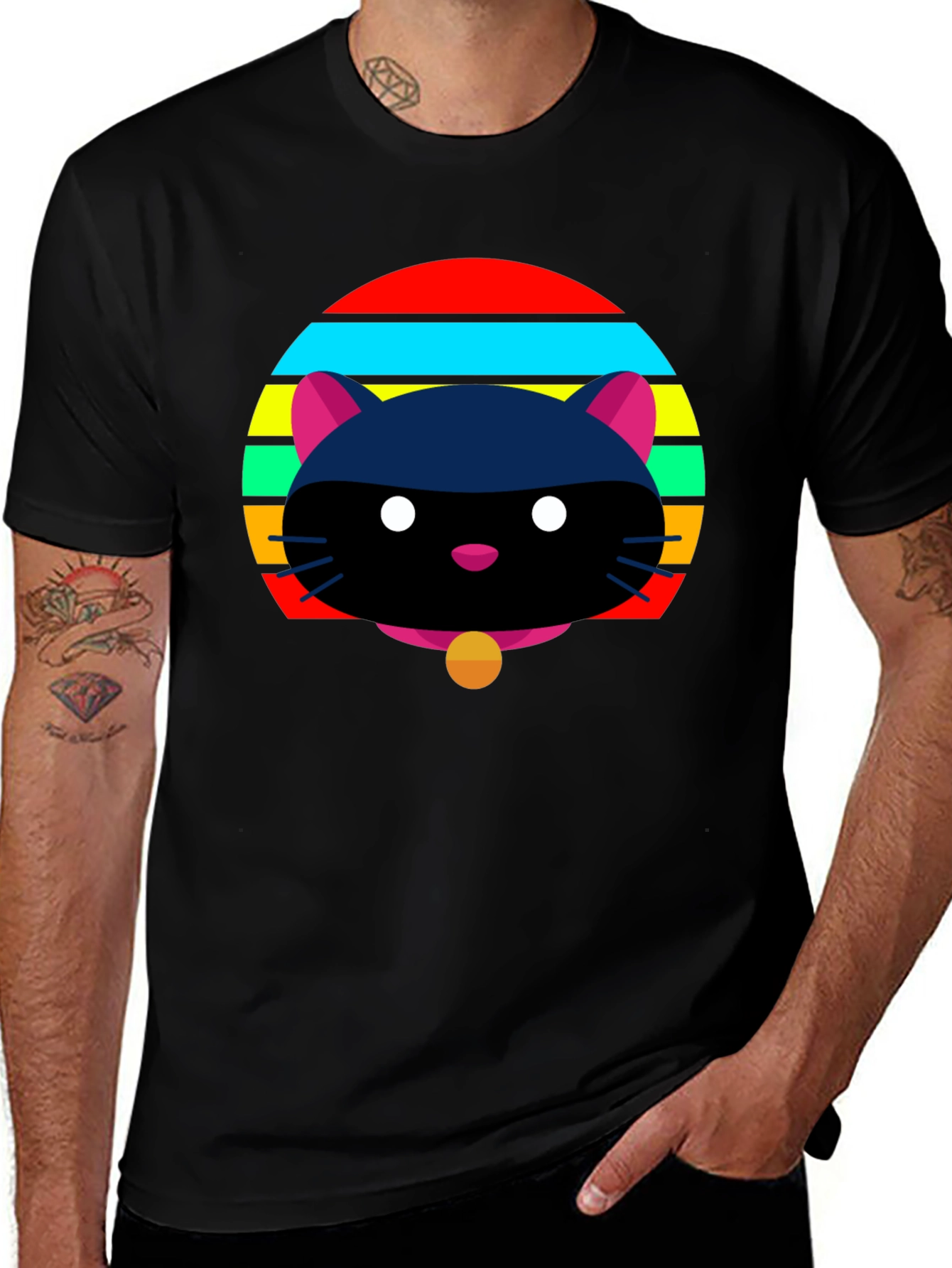 Retro Cat Graphic Tee - Black