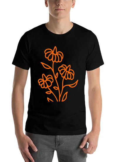 Black T-Shirt with Orange Floral Design