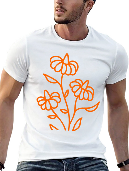 Black T-Shirt with Orange Floral Design