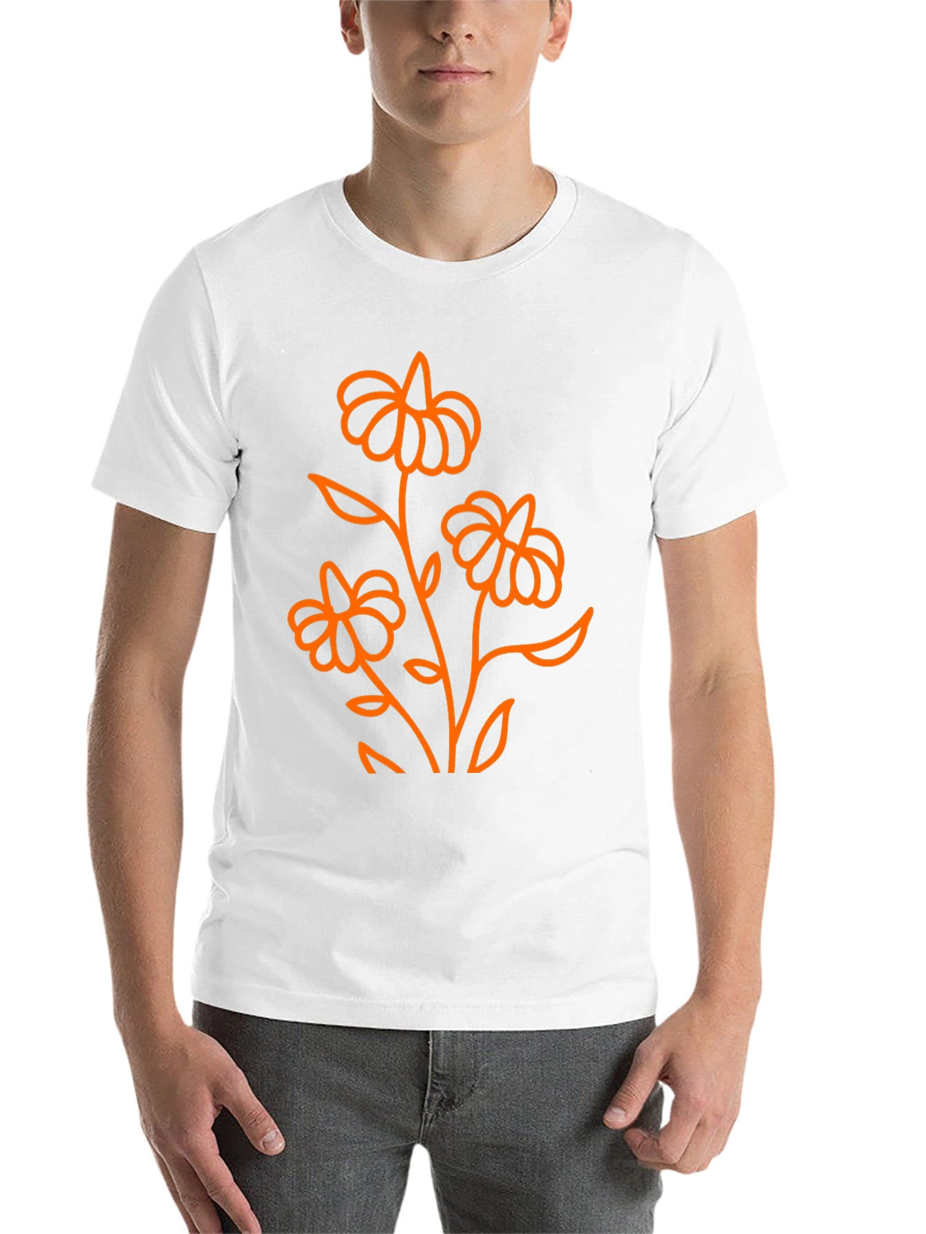 Black T-Shirt with Orange Floral Design
