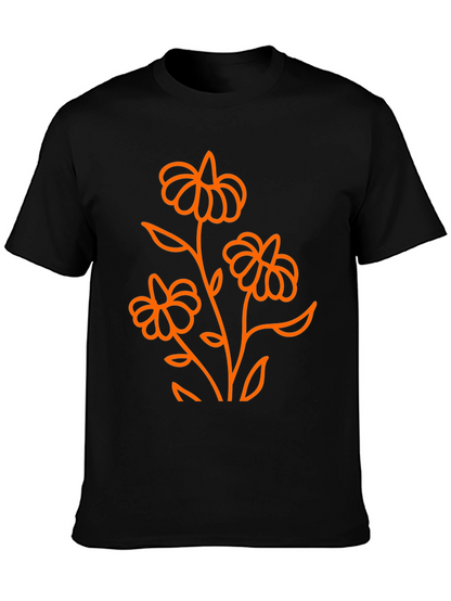 Black T-Shirt with Orange Floral Design