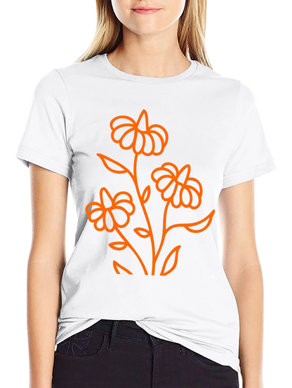 Black T-Shirt with Orange Floral Design