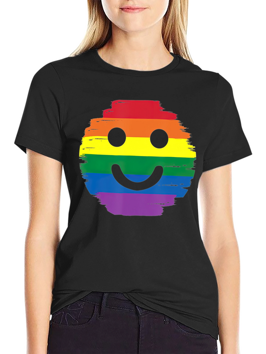 Rainbow Pride Smiley Face Black T-Shirt