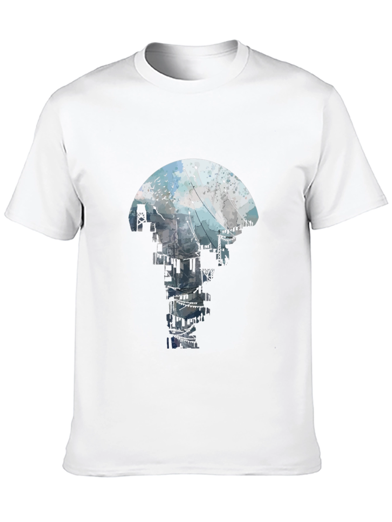 Abstract Cityscape Graphic Tee - Black Crew Neck T-Shirt