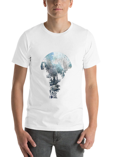Abstract Cityscape Graphic Tee - Black Crew Neck T-Shirt