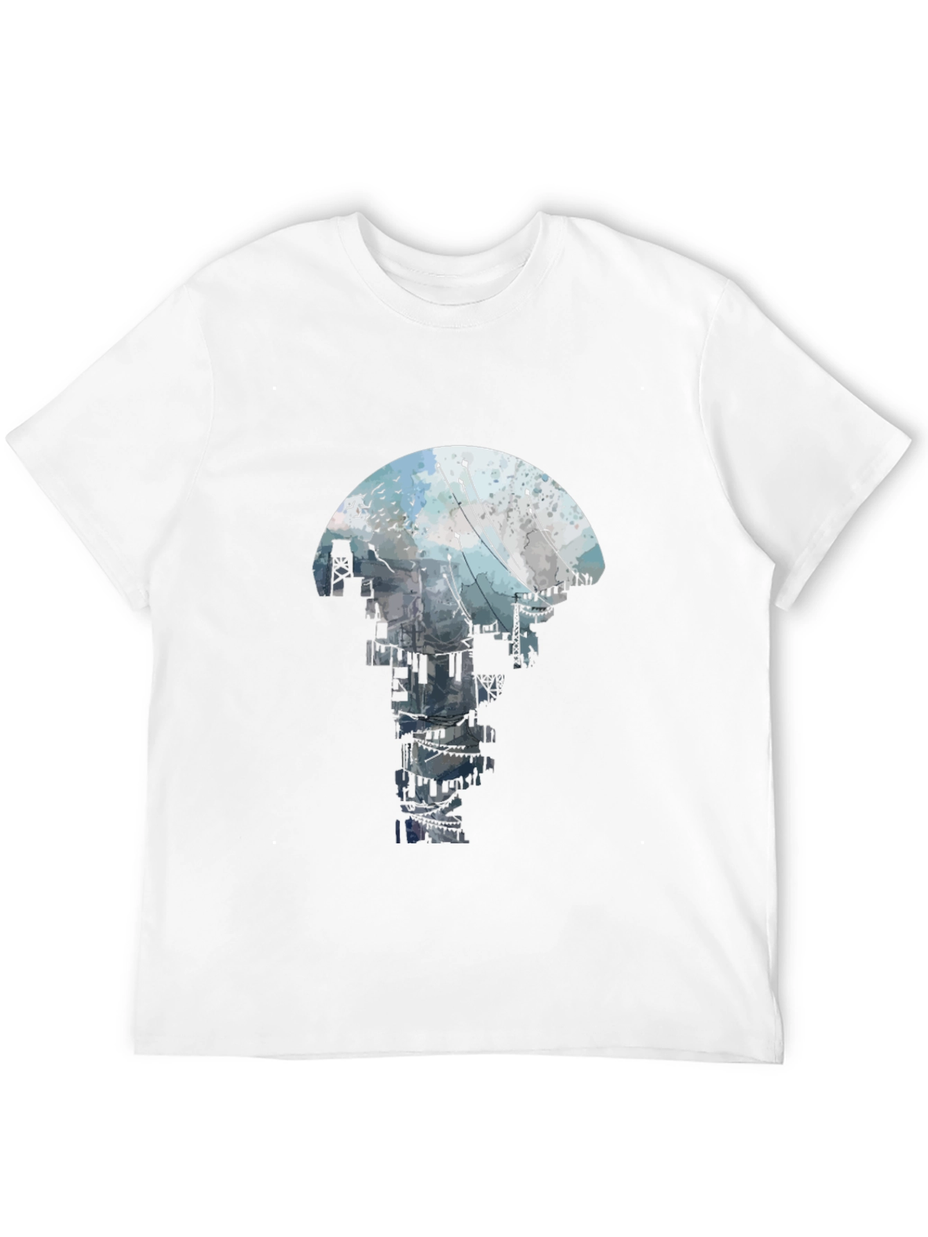 Abstract Cityscape Graphic Tee - Black Crew Neck T-Shirt