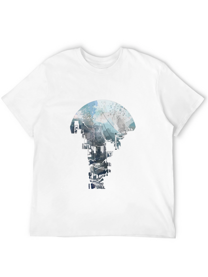 Abstract Cityscape Graphic Tee - Black Crew Neck T-Shirt