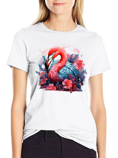Flamingo Floral Graphic Black T-Shirt