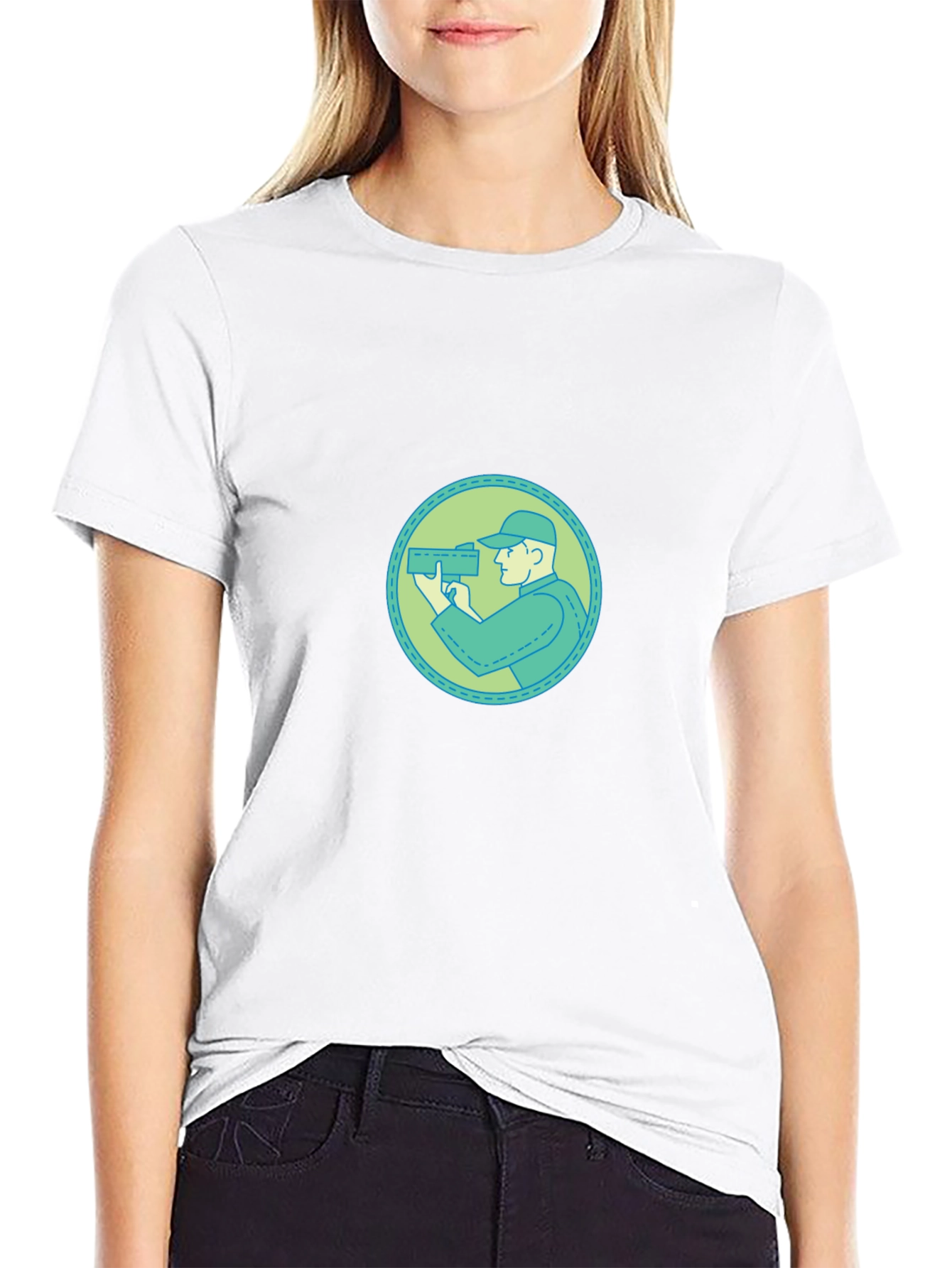Graphic Tee - Cameraman Design Black Cotton