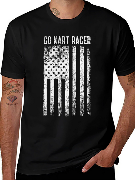 Go Kart Racer American Flag Graphic T-Shirt