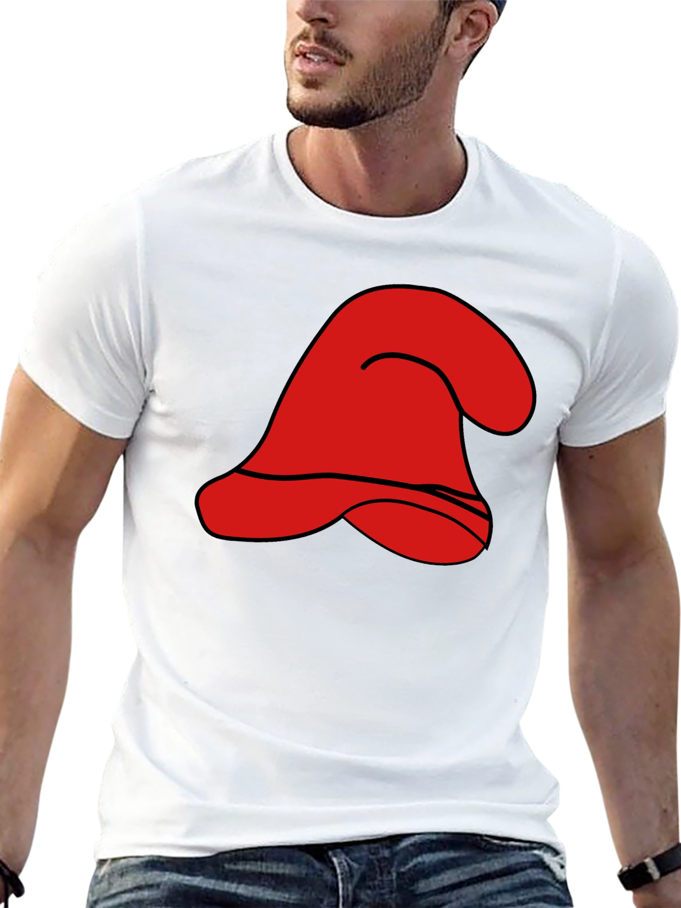 Red Cartoon Hat Graphic Black T-Shirt